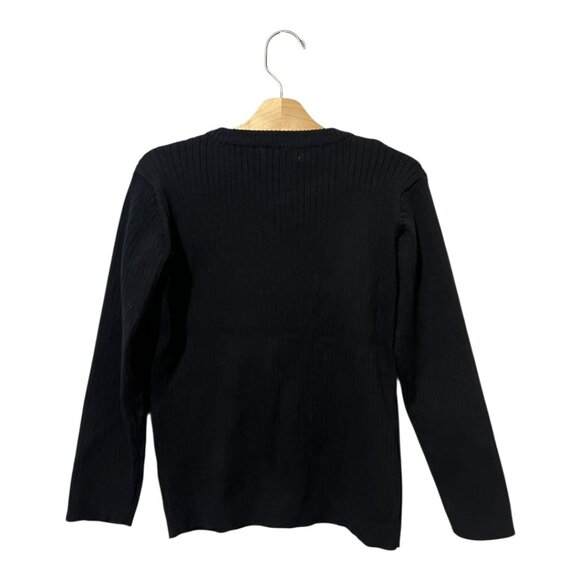 Campure Girls Cardigan Sweater Size 6 Black Ribbed Button Up Preppy - Picture 2 of 4